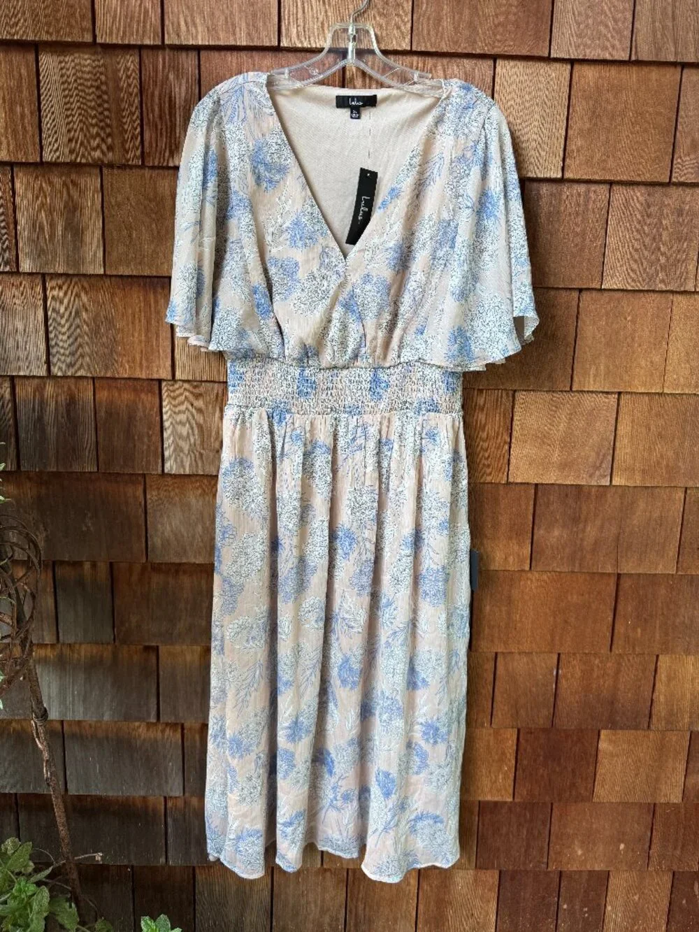 NWT Lulus Subtle Romance Beige Floral Print Ruffled Midi Dress - Women's X-Large